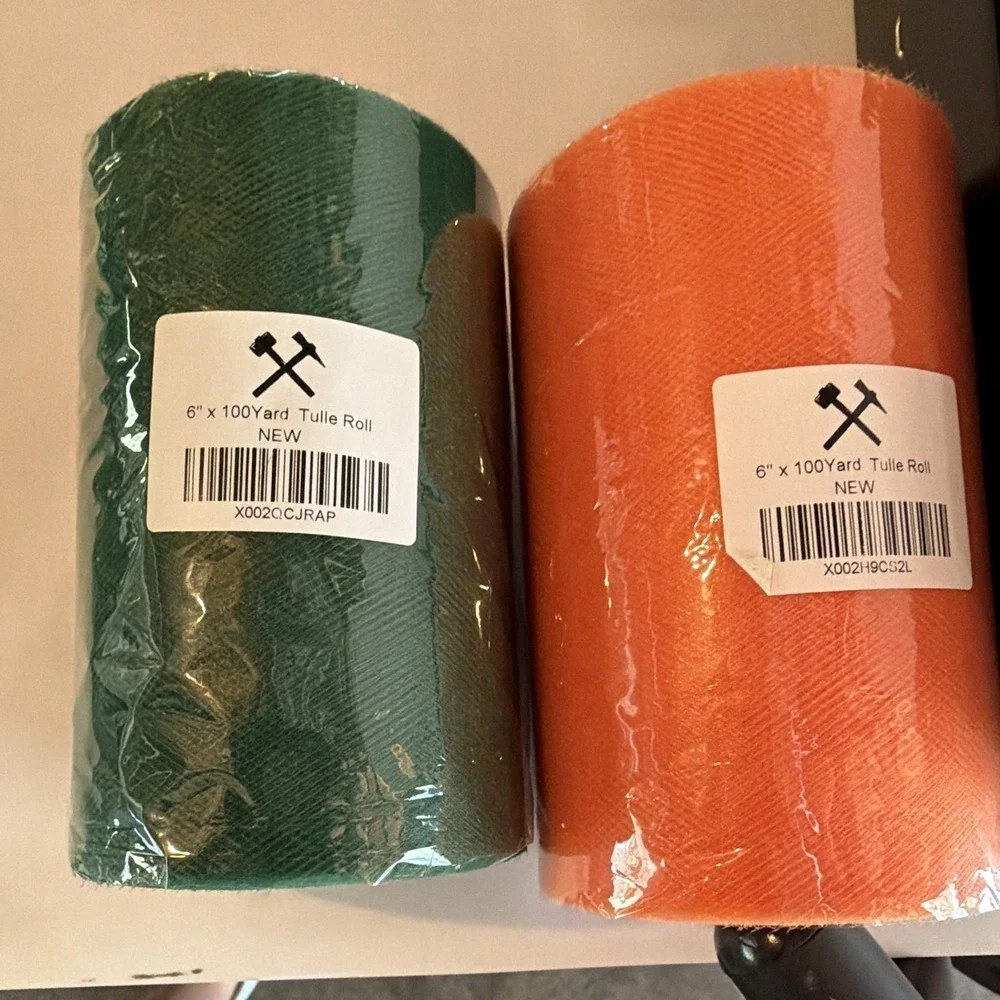 2 Pack Tulle Rolls 6 in x 100 yd Each, Green & Orange MPN X002QCJRAP